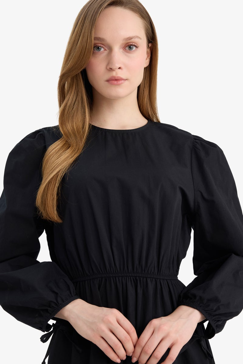 DeFacto Black Woman 100% Cotton Regular Fit Poplin Midi Dress Casual - Image 3